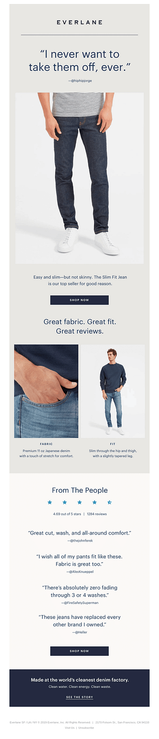 Everlane customer quotes email