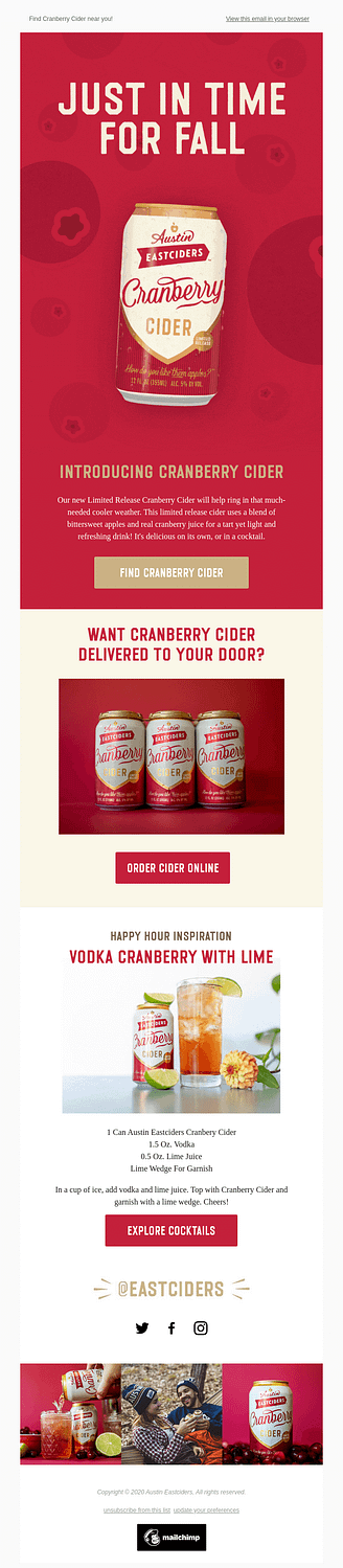 Austin Eastciders new product announcement email